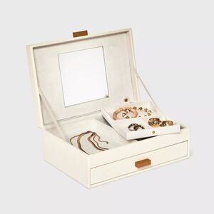 A New Day - 2-Drawer Jewelry Box Organizer - Cream with Gold Accents & Mirror
